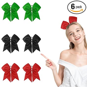 6 PCS 8" Cheer Bows for Hair, Cheerleaders, Big Hair Bow Holder, Cheerleading Outfit, Bulk