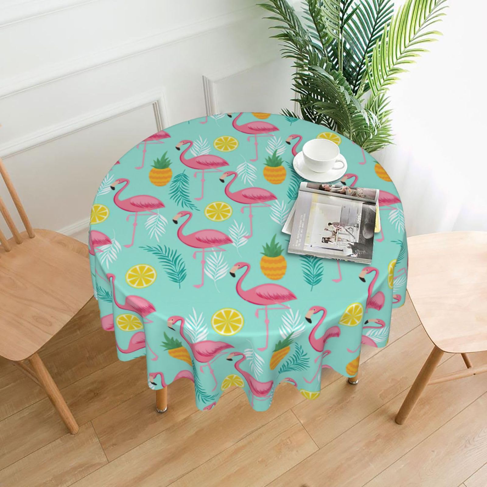 Zcmkjlg Flamingo Print Quick Ship Round Tablecloth 60in Polyester Washable Cover for Dining Room