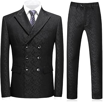 KUDORO Mens Plaid Suit 3 Piece Double Breasted Blazer Jacket Vest Pants Set