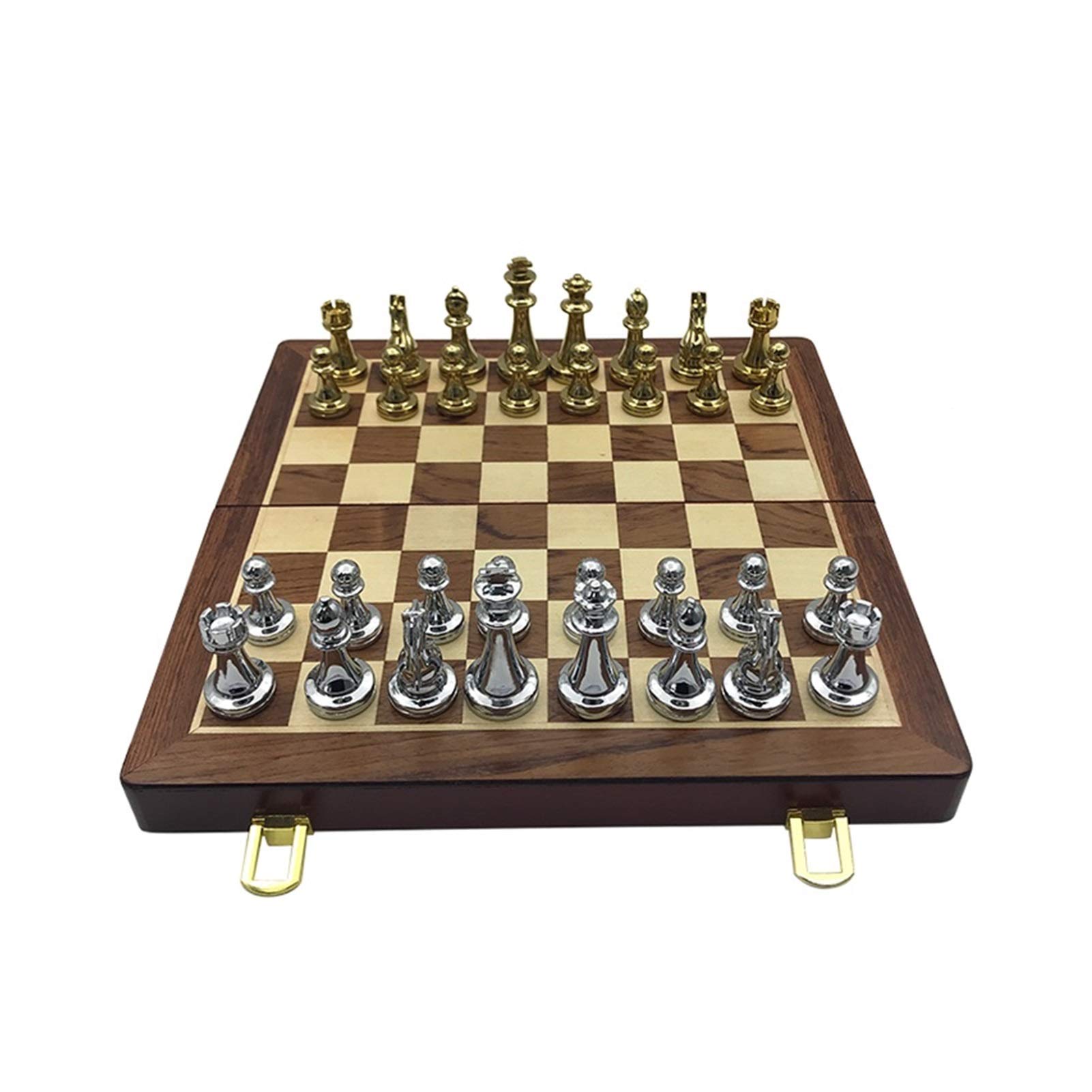 Amazon | 金属製の光沢のある金と銀のチェス駒、折りたたみ式