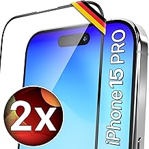 UTECTION Neue Perfekte Passform > 2X Full Screen Schutzglas für iPhone 15 PRO | Deutscher Anbieter & Support | Kinderleichte Anbringung, ultimative Glashärte für Langzeitschutz, 2 Stück