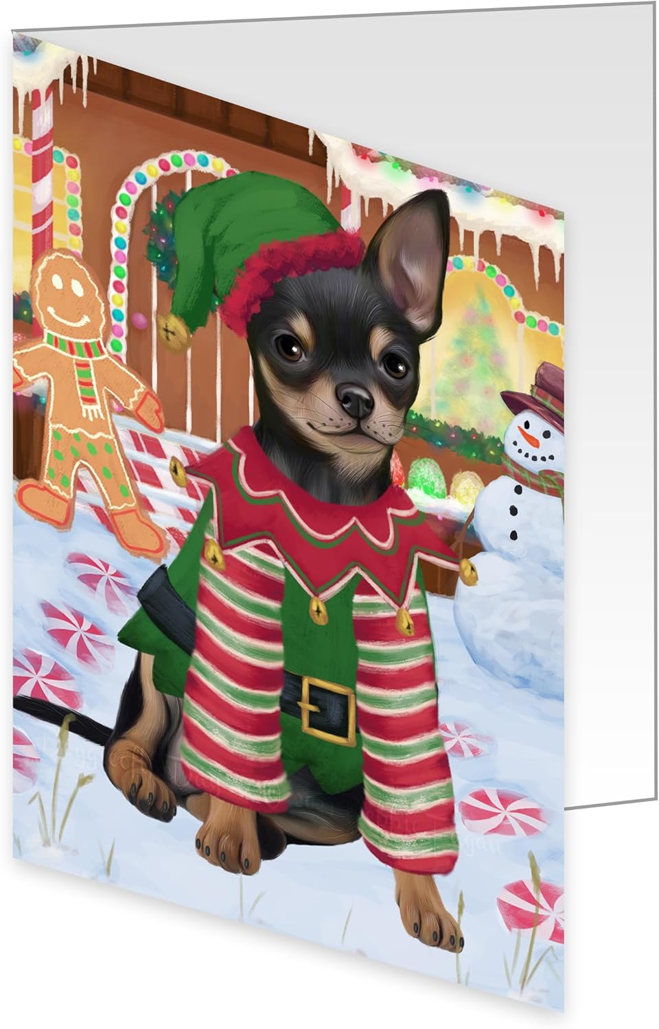 Christmas Gingerbread Elf Chihuahua Dog Greeting Cards - Adorable Pets Invitation Cards with Envelopes - Pet Artwork Christmas Greeting Cards (10 Greeting Card)