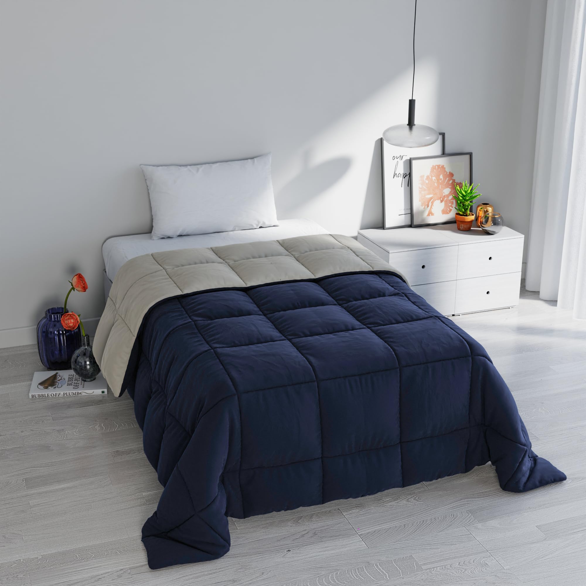 Italian Bed Linen ELEGANT Winter Quilt, Dark Blue/Light Grey, 170x260cm