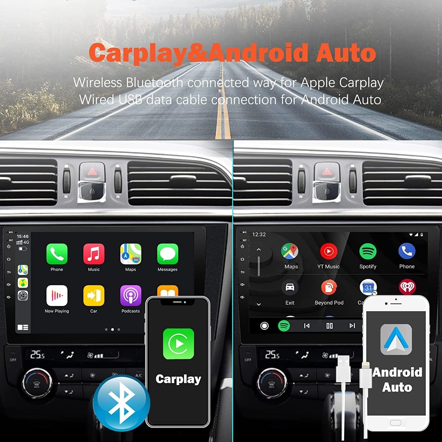 Car Stereo Support Wireless Carplay&Android Auto Double Din 10 Inch