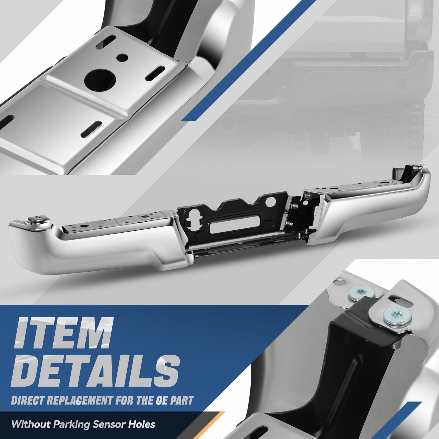 Auto Dynasty Rear Bumper Step Bar Replacement Compatible with 2017-2022 Ford F-250 350 Super Duty, Non Parking Sensor Holes, FO1103201, Polished Chrome, 17 18 19 20 21 22