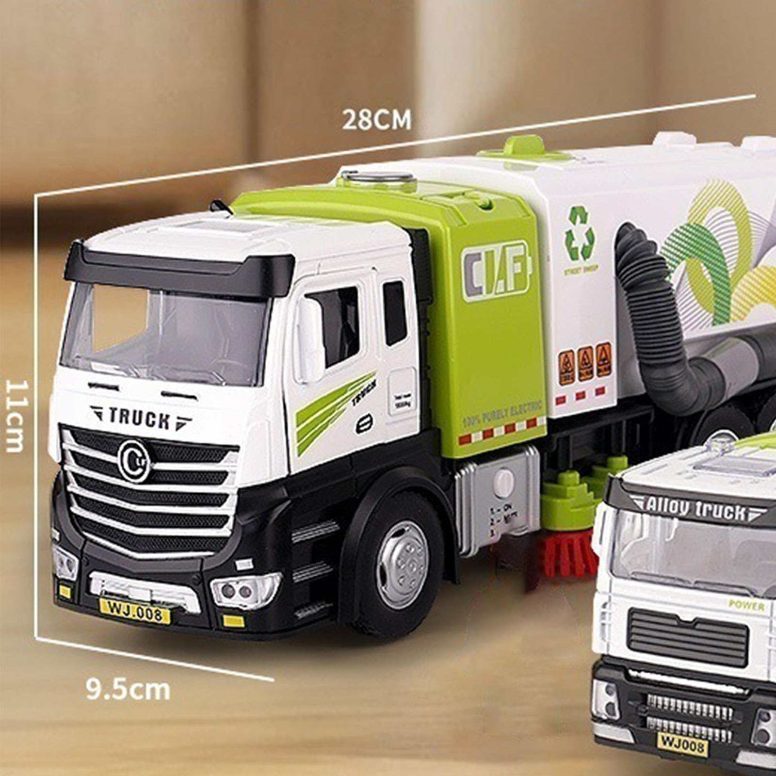 Modello camion spazzatrice sottovuoto in lega grandi dimensioni aggiornato, giocattolo a spinta manuale, educativo per bambini, colore stabile, gioco permanente, gioco pratico con i giocattoli
