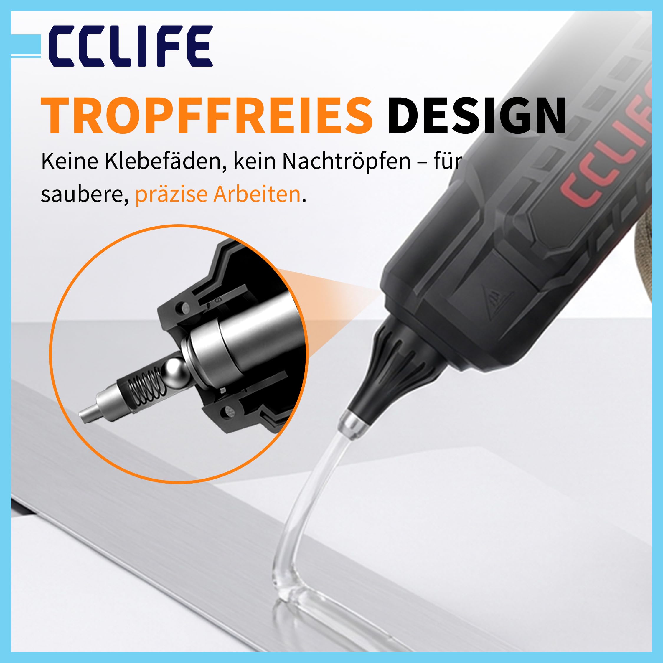 CCLIFE Pistolet do klejenia na gorąco, akumulatorowy pistolet do klejenia na gorąco z 30 sztyftami do klejenia na gorąco, szybkie nagrzewanie 150 s, niekapiący pistolet do kleju, bezprzewodowy typ C