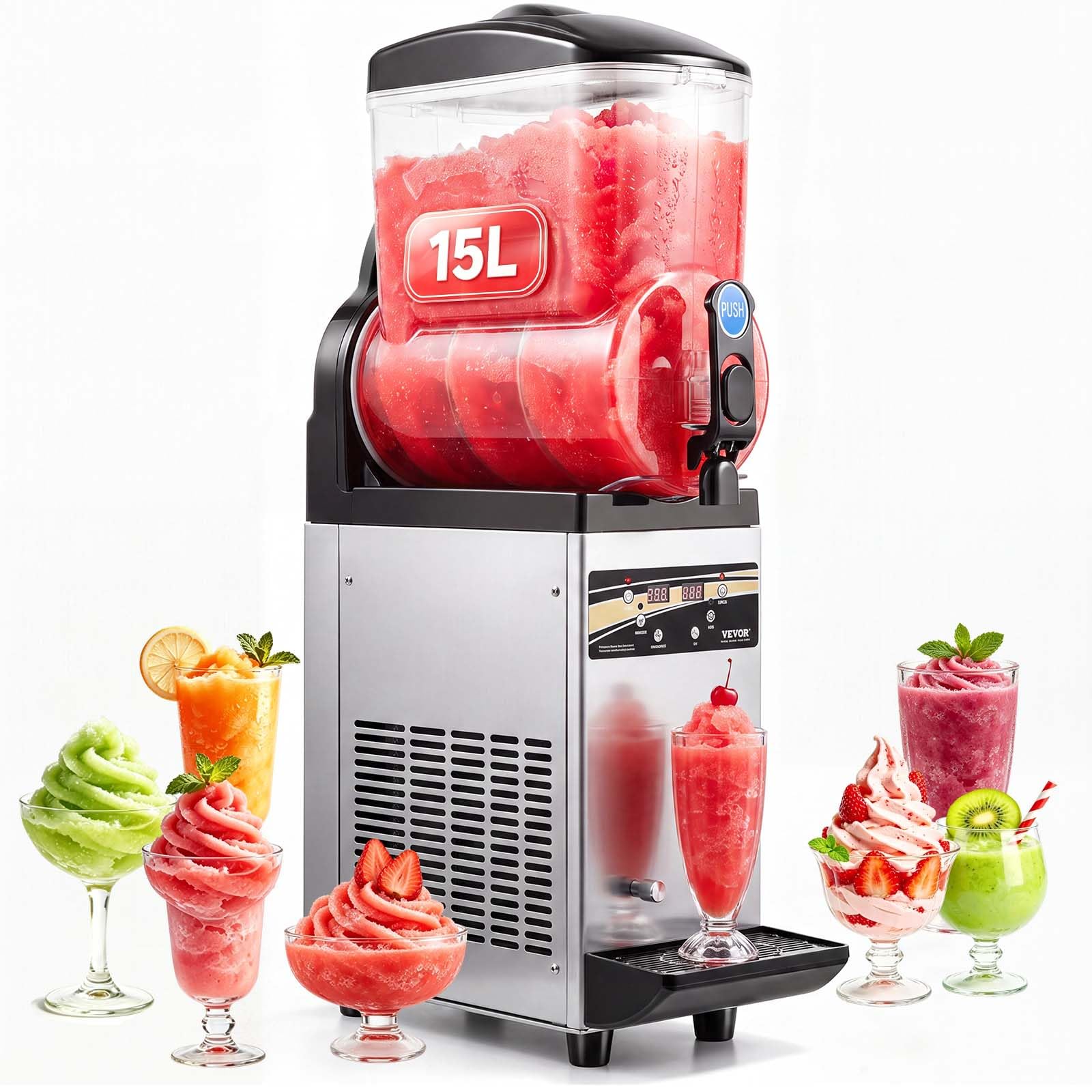 VEVOR Slushie Machine, 15L Single Tank Commercial Margarita Machine, 60 Cups Stainless Steel Margarita Smoothie Frozen Drink Machine, Slushy Machine for Home Party Restaurants Cafe Bars