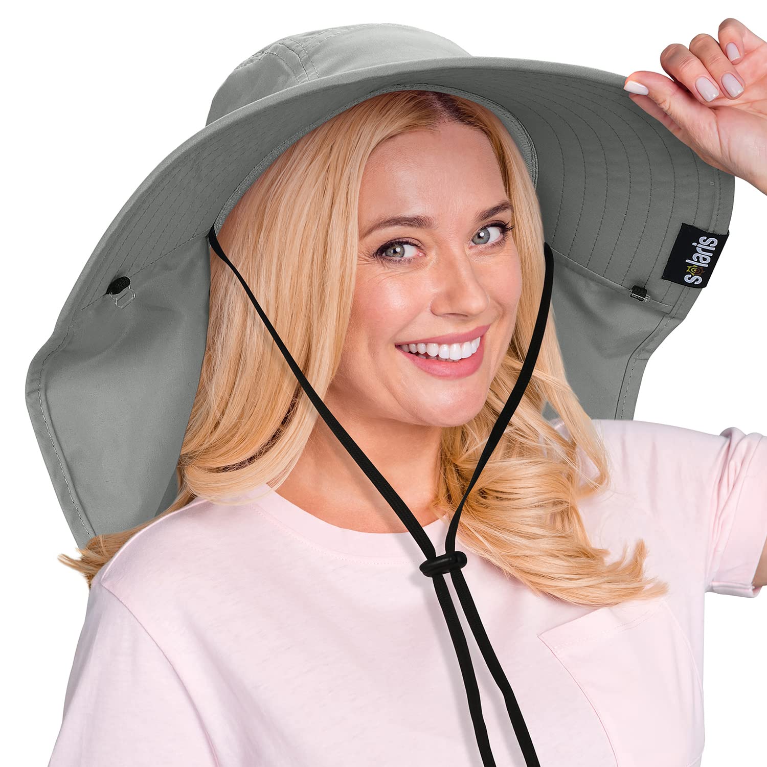 Sombrero de senderismo para mujer, sombrero de ala ancha con solapa de cuello grande, protección solar UPF 50+, #1 Gris