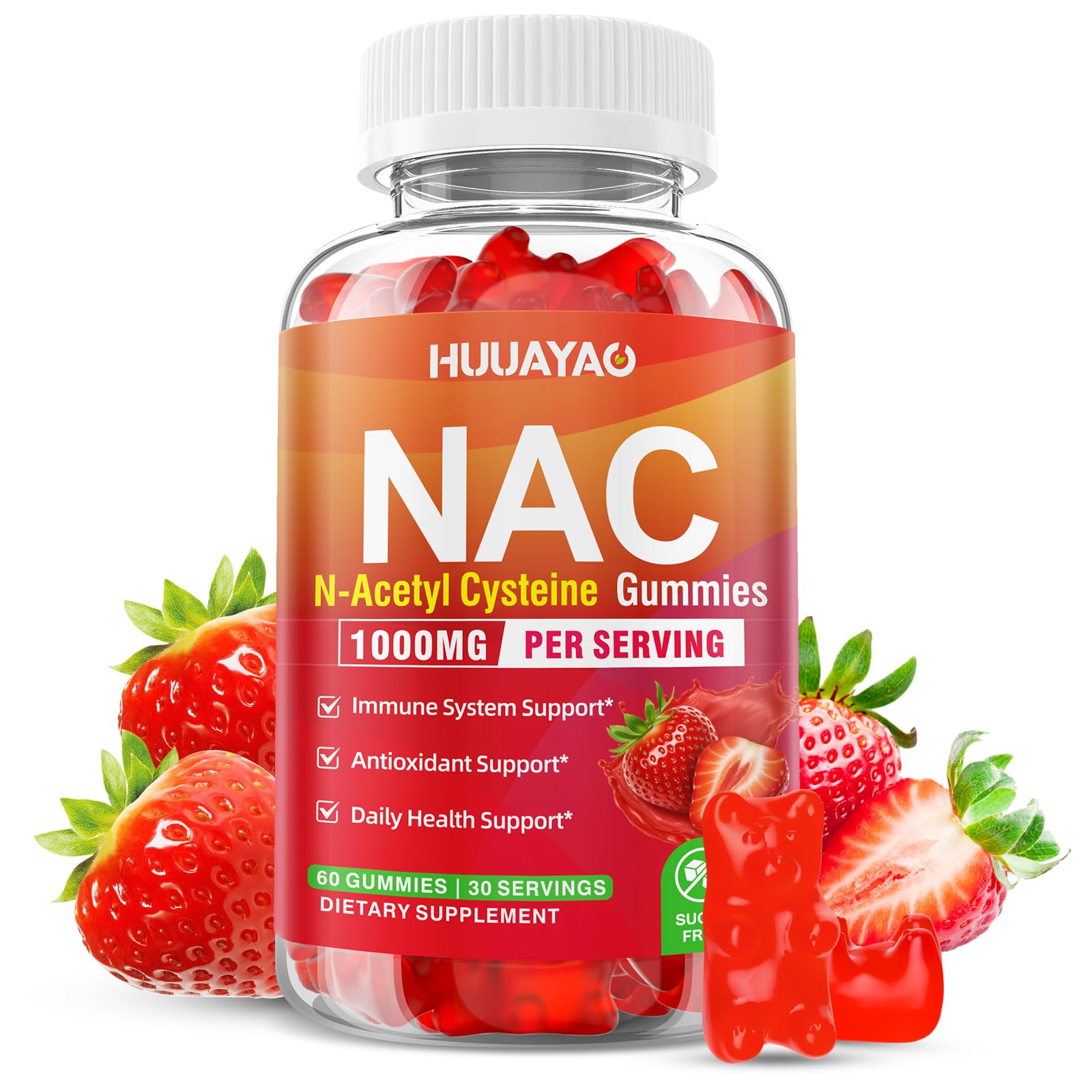 NAC Gummies, N-Acetyl Cysteine 1000mg NAC Supplement for Kids & Adults 60 Count (Pack of 1)