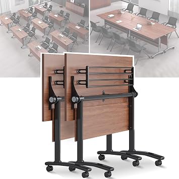 Conference Table, Folding Conference Room Rectangle, Modern Mobile Meeting Room Flip Top Wood Table, Conference Room Training Table for Meeting Classroom Study. 2PCS 47.2in