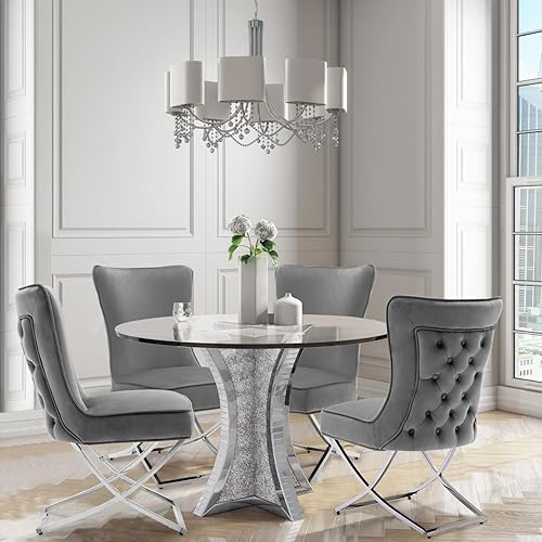 Miniatura 18 de LOULENS Elegance - Juego de 6 sillas de comedor de terciopelo, lujosas sillas de comedor tapizadas copetudas, sillas decorativas de terciopelo real