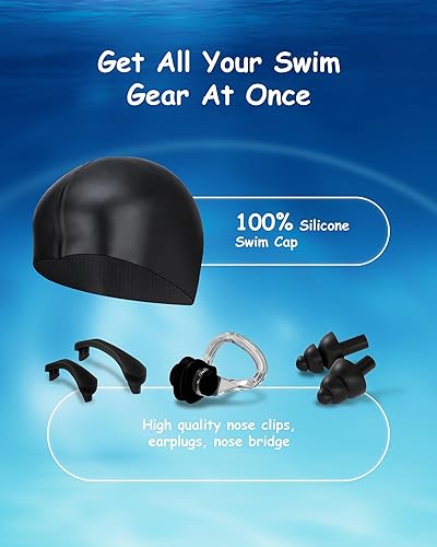 Miniatura 5 de Gafas de natación para niños, antivaho y protección UV con gorro de natación para niños de 3 a 15 años