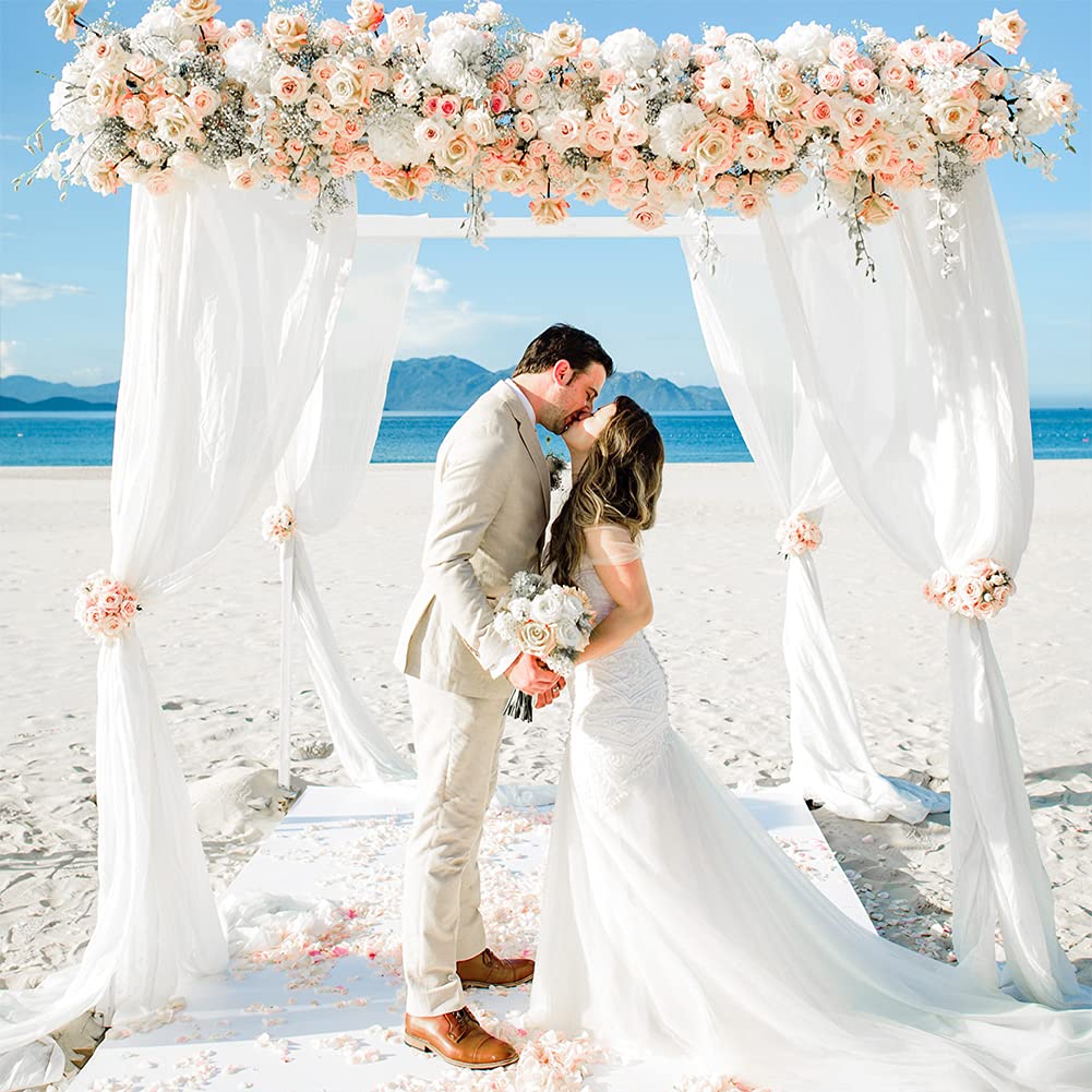 GlowSol White Wedding Arch Drapes Fabric 2 Panels 5 x 10 ft Chiffon Fabric Drapery Sheer Backdrop Curtains for Party Ceiling Ceremony Arch Stage Decor