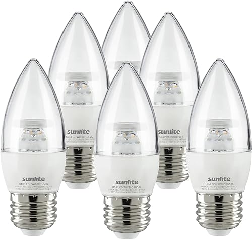 Sunlite 41777 Bombilla LED B13 decorativa para araña, 7 vatios (60 W ), 500 lúmenes, 120 voltios, regulable, base E26, Energy Star, 90 CRI,