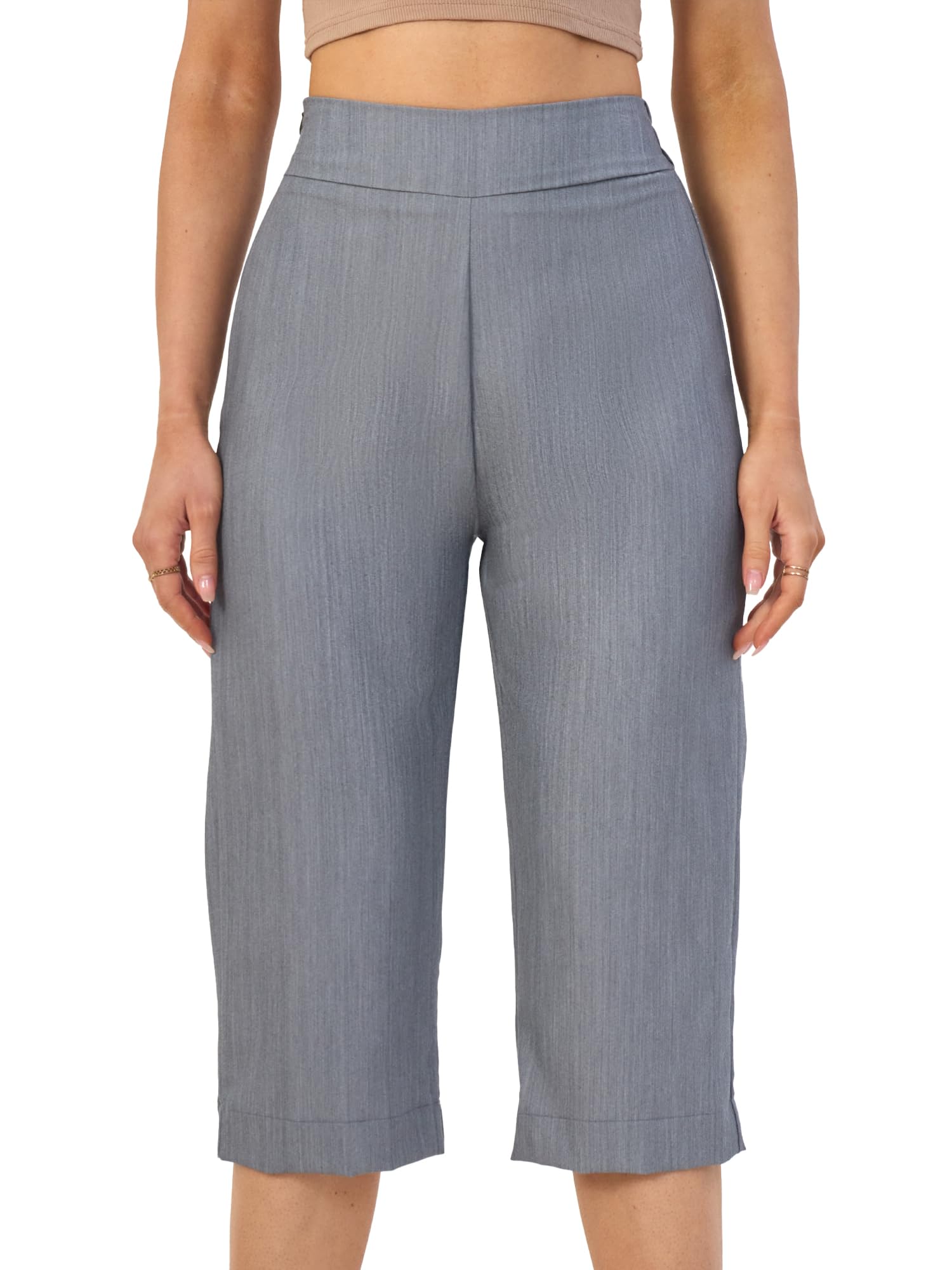 Womens Starfish Mid Rise Pull On Crop Pants Slimming Capri Trousers Comfort Fit for Casual Wear