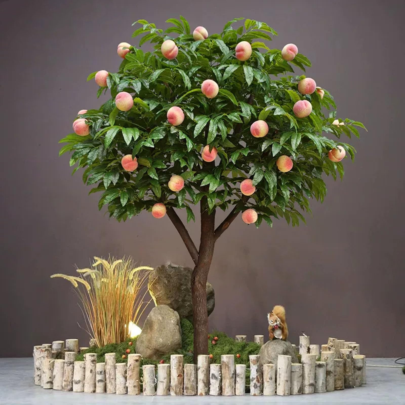 KIBONCY Simulated Peach Tree, Indoor Prop Decoration Tree, Spring Festival Red Envelope Figurine(5M)