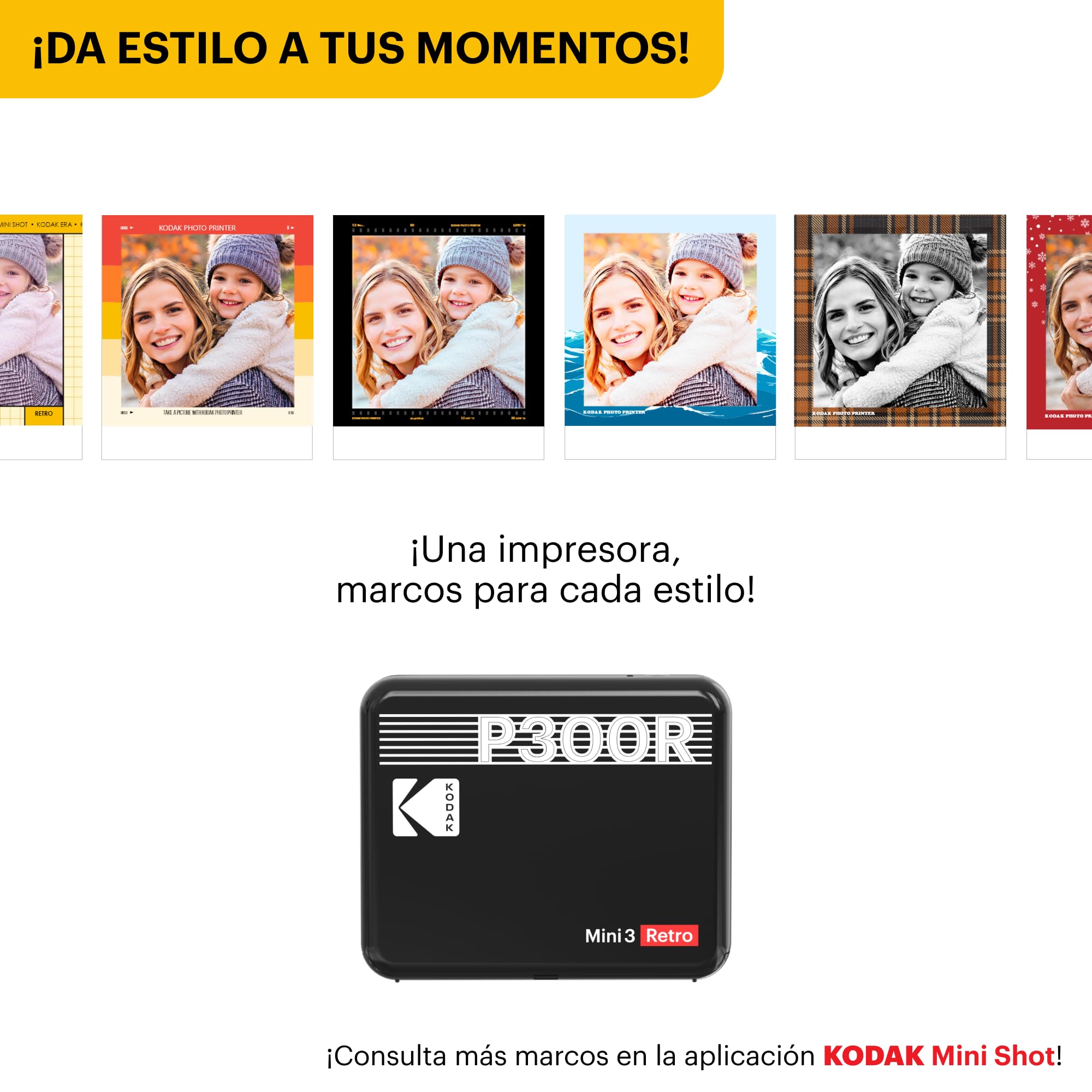 KODAK Mini 3 Retro Impresora Fotográfica Portátil 7,6 x 7,6 cm, 38 Hojas, Impresora Bluetooth para Smartphone iPhone & Android, Impresión Instantánea en Color, Sublimación 4PASS, Amarillo
