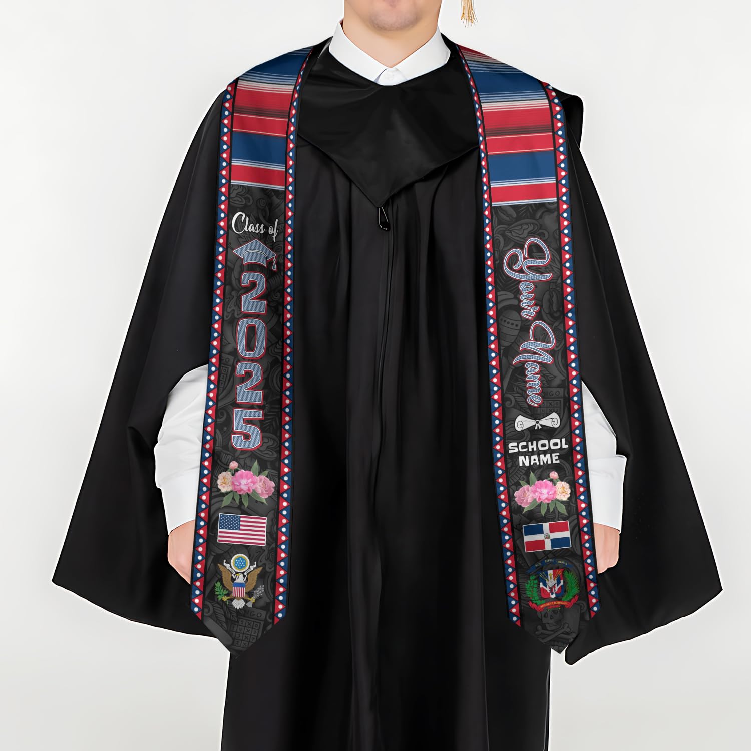 MonkeyVan Personalized Dominican Republic Graduation Sash,Custom Dominican American Flag Stole 2025,Dominican Graduation Sash S106