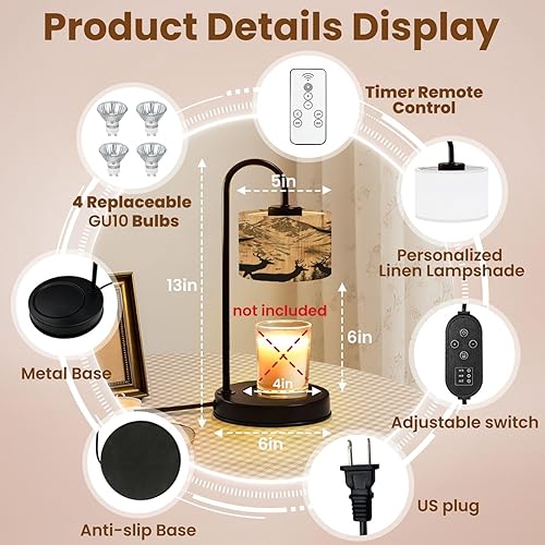 Miniatura 25 de Lámpara calentadora de velas con temporizador y atenuador, retro de los años 70, líneas onduladas abstractas psicodélicas, rosa, naranja, beige,