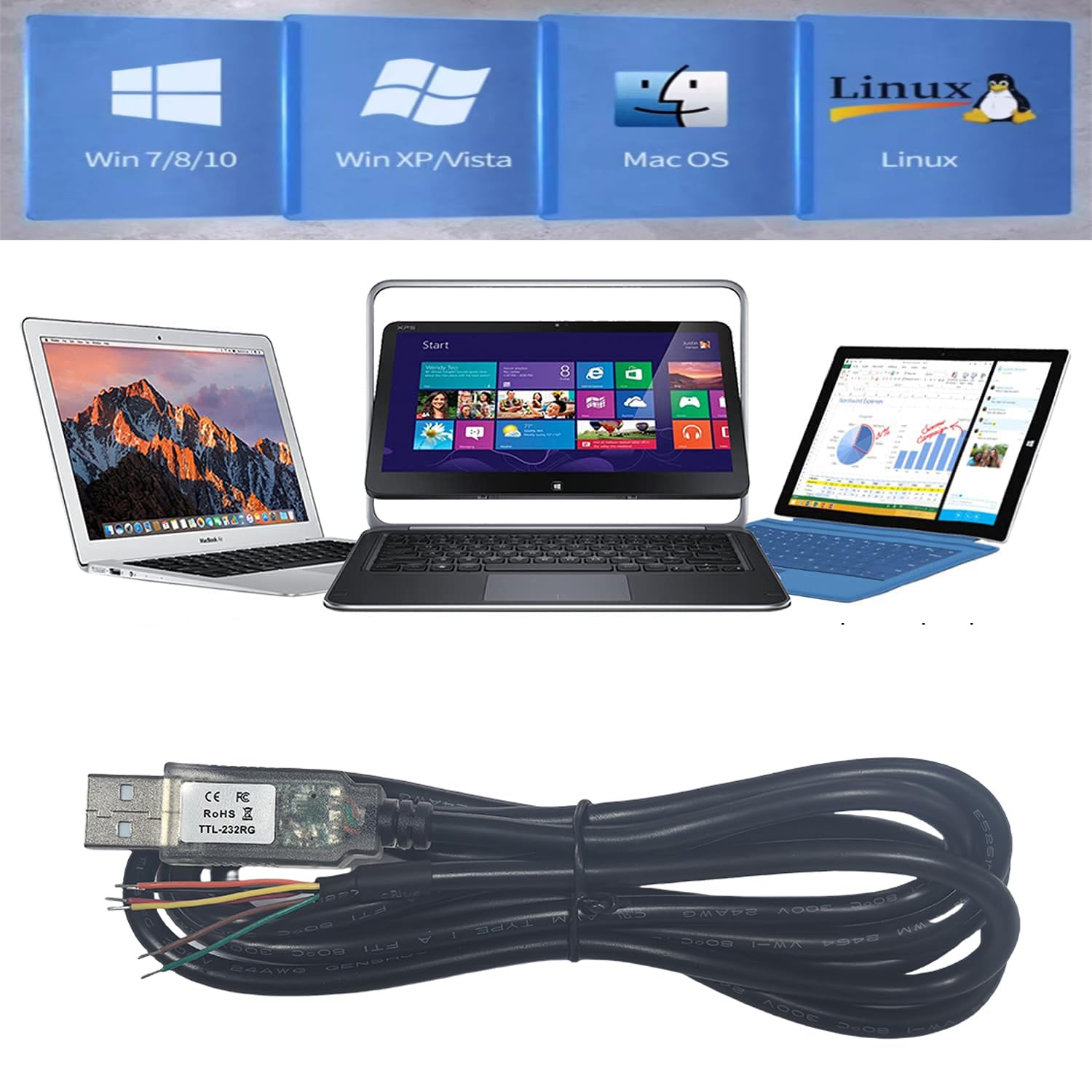 TTL-232RG-VREG1V8-WE Cavo seriale USB a TTL con cavo USB a UART Supporta segnali UART +1.8V TTL Livello