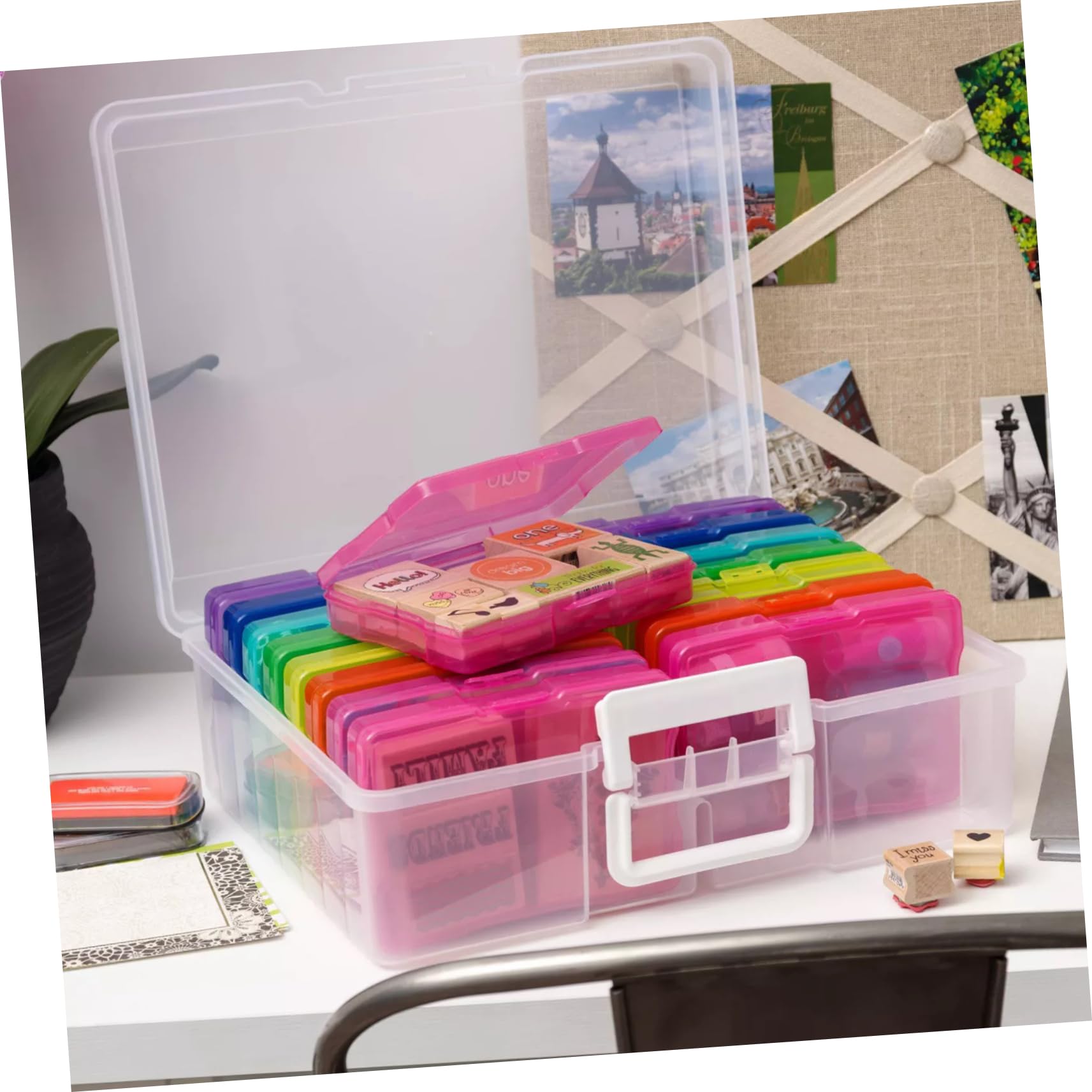 Fotoaufbewahrungsbox Bilderhalter Etui 16 Fächer Kunststoff Transparent