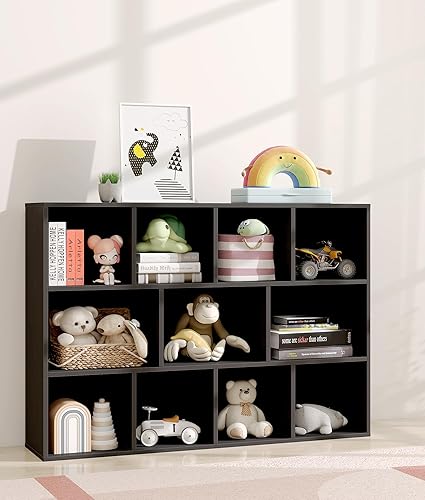 Organizador de almacenamiento de juguetes para niños de 11 cubos con estante para niños, estantería de bebé para guardería, estantería de madera
