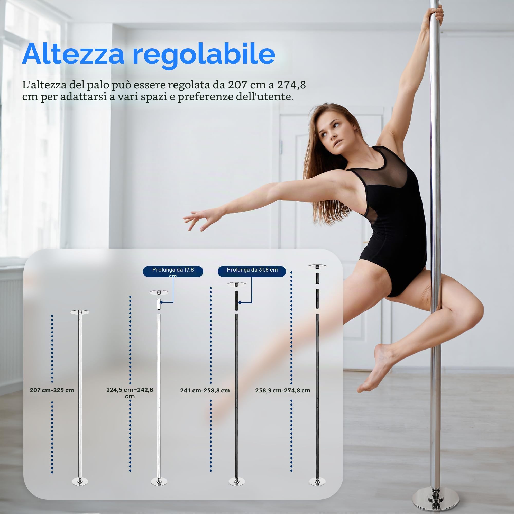 SereneLife Professional Upgrade Spinning Dance Pole - Portable & Removable Stripper Fitness Pole, Adjustable & Smooth Connection,