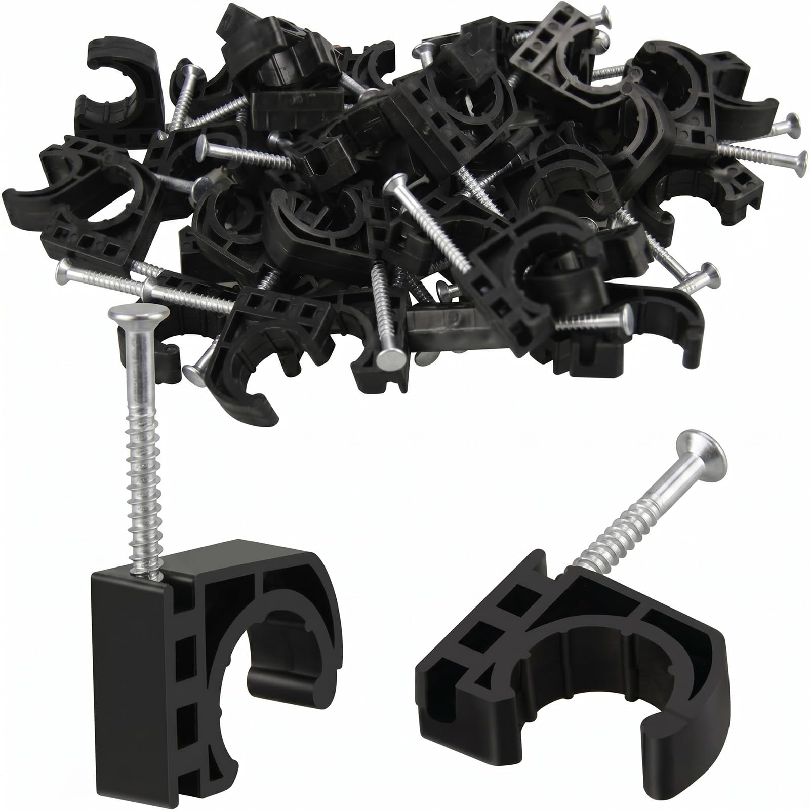 Mkzruulf 120 Pack 1/2 Inch PEX Pipe Clamps J-Hook with Nails, Half Clamp Hangers for PEX Tubing, Copper, CPVC Pipe Support, Heavy Duty Plastic Water Pipe Clips