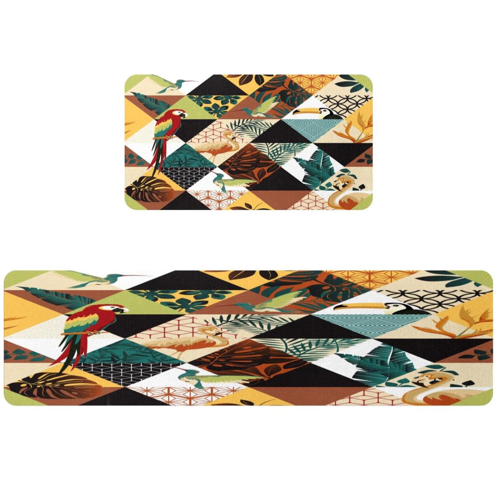 Tapete de cocina de 2 piezas VAPOKF con diseño de loro y flamenco ultra absorbente