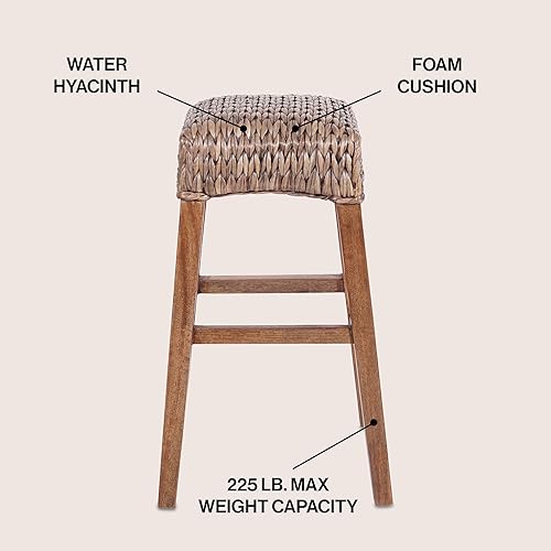 Miniatura 4 de JONATHAN Y BSL1101A Maui - Taburete de bar rústico bohemio de jacintomadera sin respaldo para el hogar, cocina, comedor, espacios de trabajo,