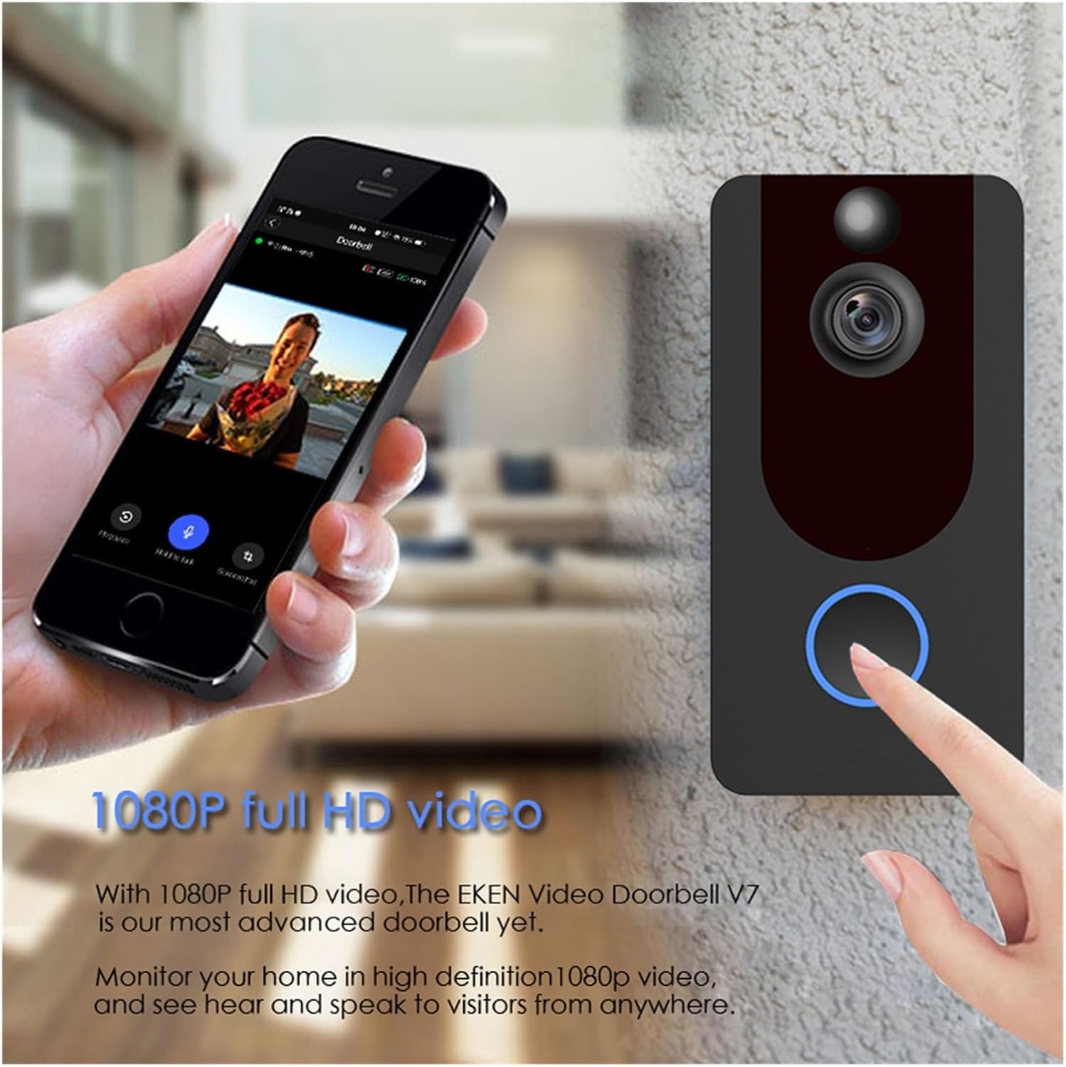 V7 HD 1080P Smart WiFi Video Doorbell Camera dimensions