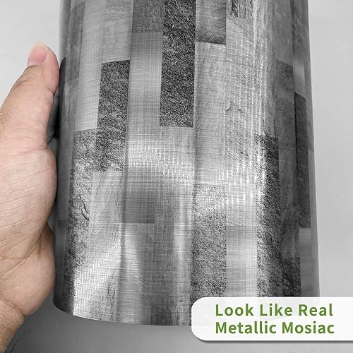 Miniatura 10 de 25 piezas de azulejos autoadhesivos de transferencia de plata cepillada, calcomanías de azulejos para despegar y pegar, adhesivo de pared a prueba