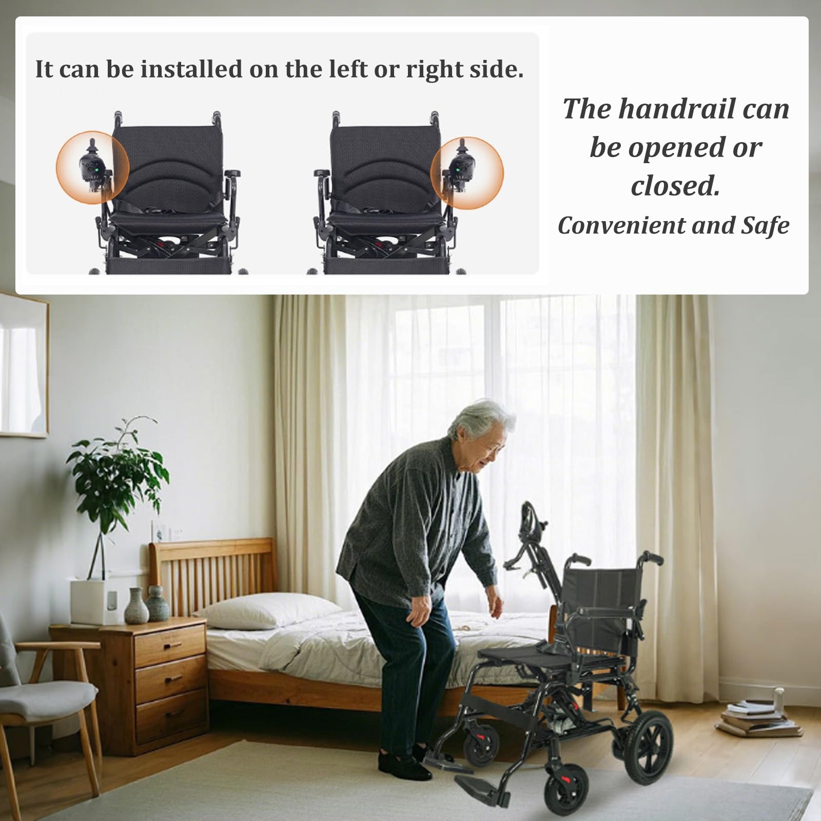 Silla de Ruedas Eléctrica Liviana 25 km de largo alcance Acero al carbono Plegable Tamaño compacto Asientos más anchos Capacidad de peso 100 kg Silla eléctrica adultos y personas mayores
