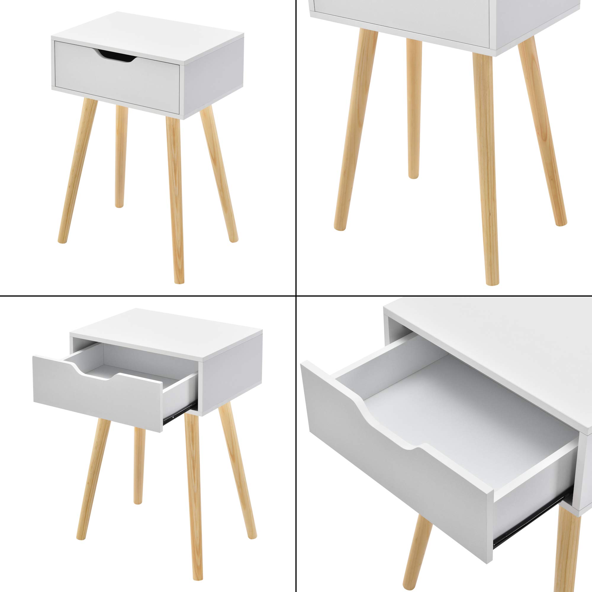 [en.casa] Lot de 2 Tables d'Appoint avec Tiroir Ensemble de 2 Tables Basses Bouts de Canapé Tables de Chevet Design Intemporel Panneau de Particules Bois 60 x 40 x 30 cm Blanc