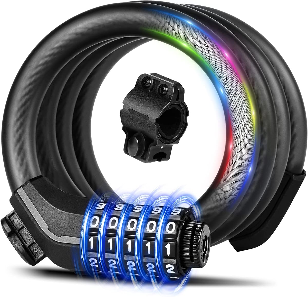 15mm Bike Lock Cable, Anti-Theft with Mounting Bracket | Resettable | Keyless 5-Digit Resettable Code | Waterproof | Bike Scooter