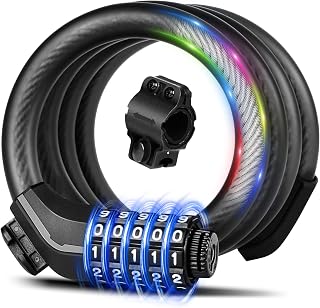 KEYSTP Bike Lock Cable, Up to 15mm Thicker Steel Cable, High Security 5-Digit Resettable Combination Bicycle Lock Anti-Theft, Scooter Lock with Mounting Bracket for Bikes and Scooters
