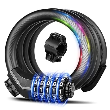 KEYSTP Bike Lock Cable, Up to 15mm Thicker Steel Cable, High Security 5-Digit Resettable Combination Bicycle Lock Anti-Theft, Scooter Lock with Mounting Bracket for Bikes and Scooters
