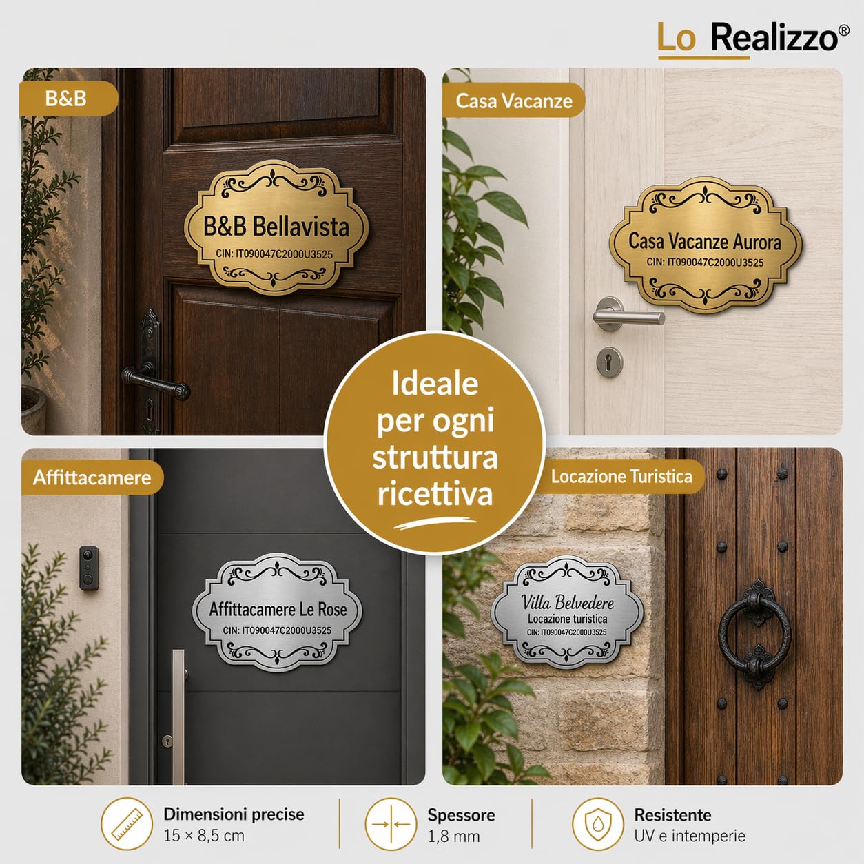 Targa Personalizzata Casa Vacanze CIN (15x8,5 cm) Targhetta Porta Ingresso Esterno B&B Affittacamere Agriturismo Incisione Laser Indelebile Targhette Personalizzate Strutture Ricettive – Lo Realizzo®