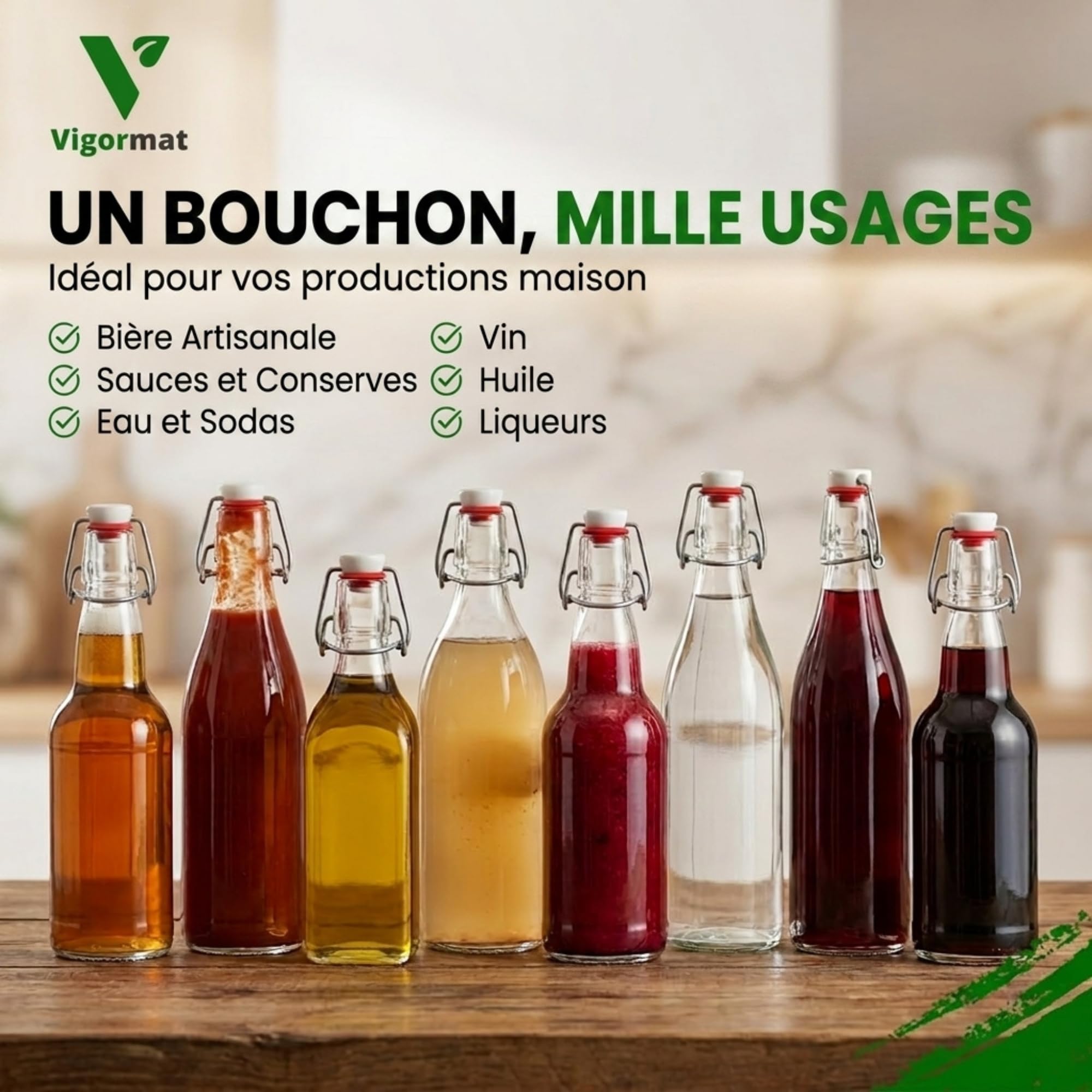 Bouchon Bouteille Verre Mécanique avec Joint en Caoutchouc Épais, Fermeture Hermétique pour Bouteille En Verre de Bière, Huile et Jus, Lave Vaisselle (50 pièces en Céramique)