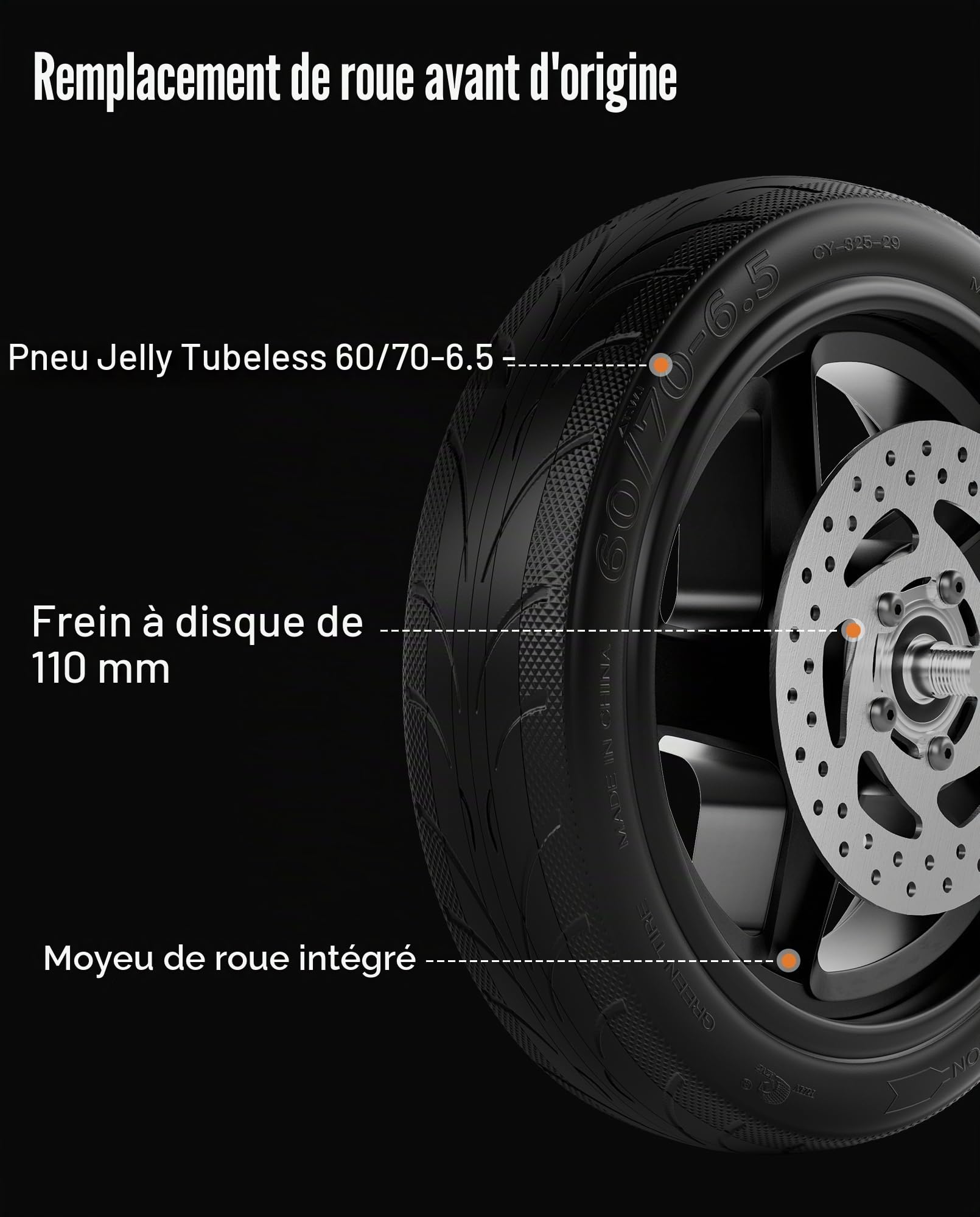 Assemblage de roues avant 10 x 2.5 compatible avec Segway Ninebot F2 Plus et Pro