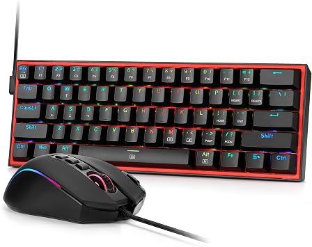 Redragon CB201 Gaming Keyboard & Mouse Combo, 61 Keys K617 Wired RGB Gaming Keyboard and 8000 DPI Wired M612 Gaming Mouse Bundle, Black