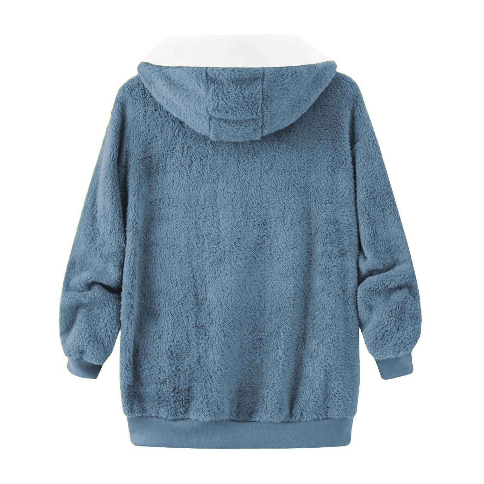 Muscularfit Fuzzy Sherpa-Jacke für Herren, Fleece, langärmelig, durchgehender Reißverschluss, lässig, warm, Winterjacke, Mäntel, Outdoor-Mode, #F23-Blau, XX-Large
