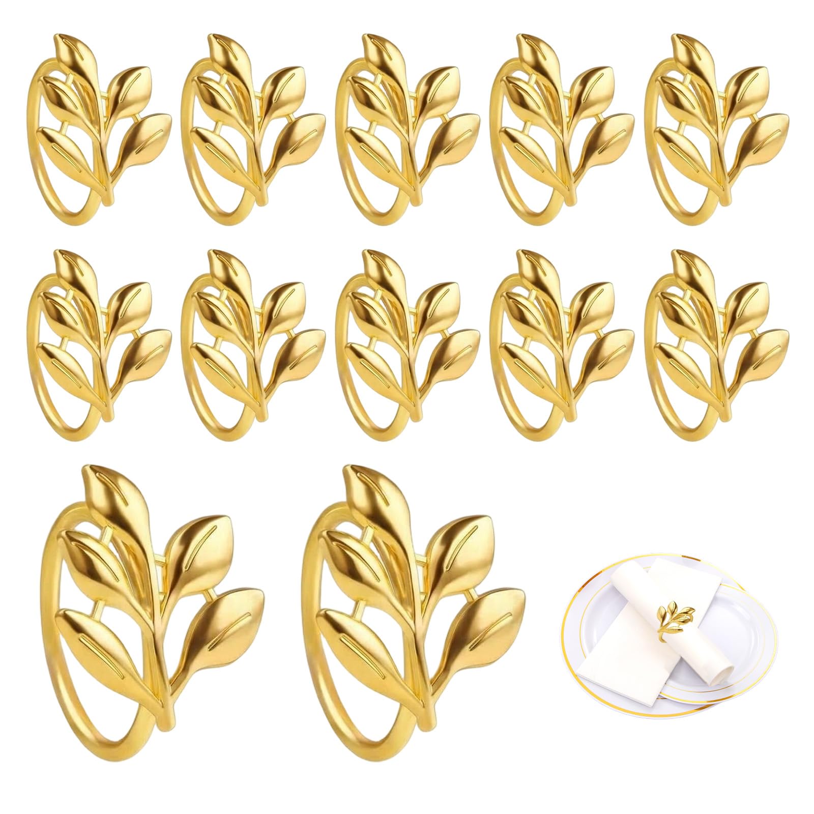 lot de 12 ronds de serviette dorés en