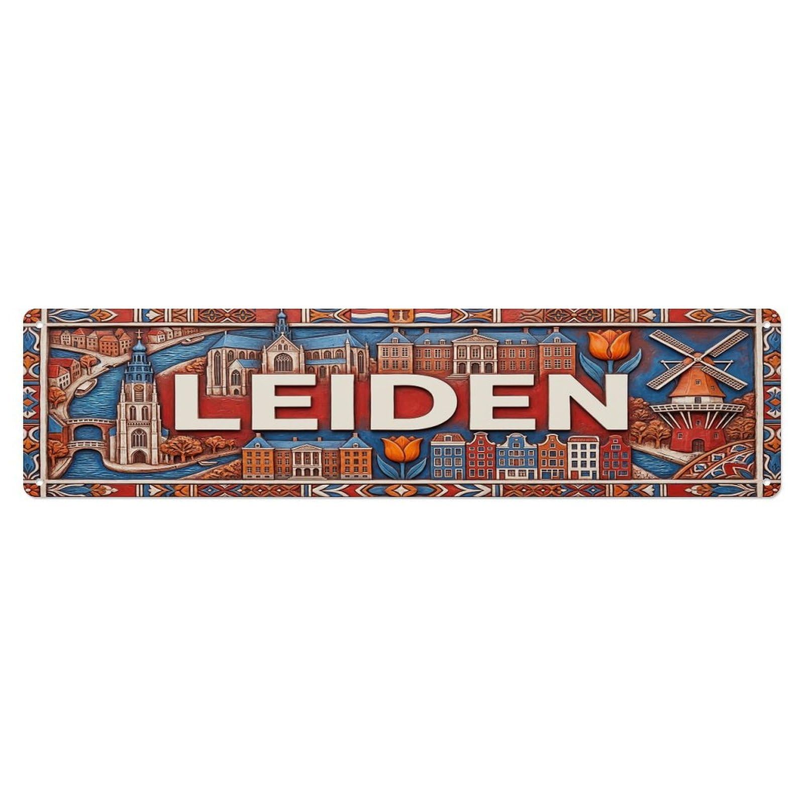 Olhnbad 4X16inch(10X40cm) Vintage Leiden Netherlands Flag Pattern Metal Tin Sign