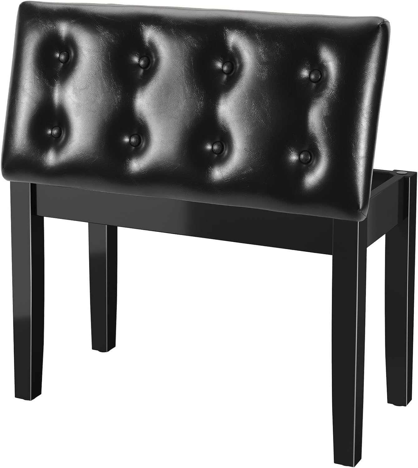 Clevich Klavierbank 200kg Tragkraft mit PU-Lederkissen & Stauraum - Massivholz-Pianohocker 75x35x49cm, Zweisitzer mit rutschfesten Füßen, Schwarz (75 * 35 * 49cm)