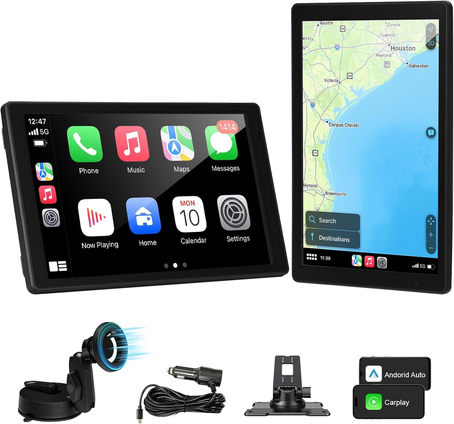 8” Wireless Carplay Screen for Car, Portable Apple Car Play & Android Auto Car Stereo HD Touchscreen, Vertical/Horizontal Mode, Magnetic Mount, 5.0G WiFi, Voice Control & GPS Navigation