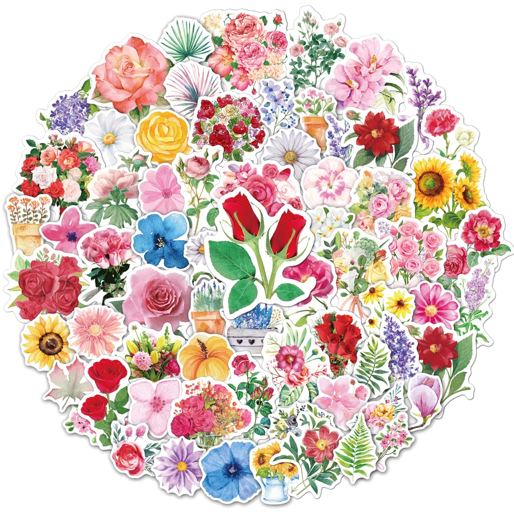 Unique Flowers(Rose Tulip Sunflowers) Stickers Pack for Kids Teens Boys Girls|100 Pcs|Waterproof Vinyl Stickers for Laptop Tablet Flasks Waterbottle Luggage Phone Bike, Aesthetic Decals Pack(Flowers)