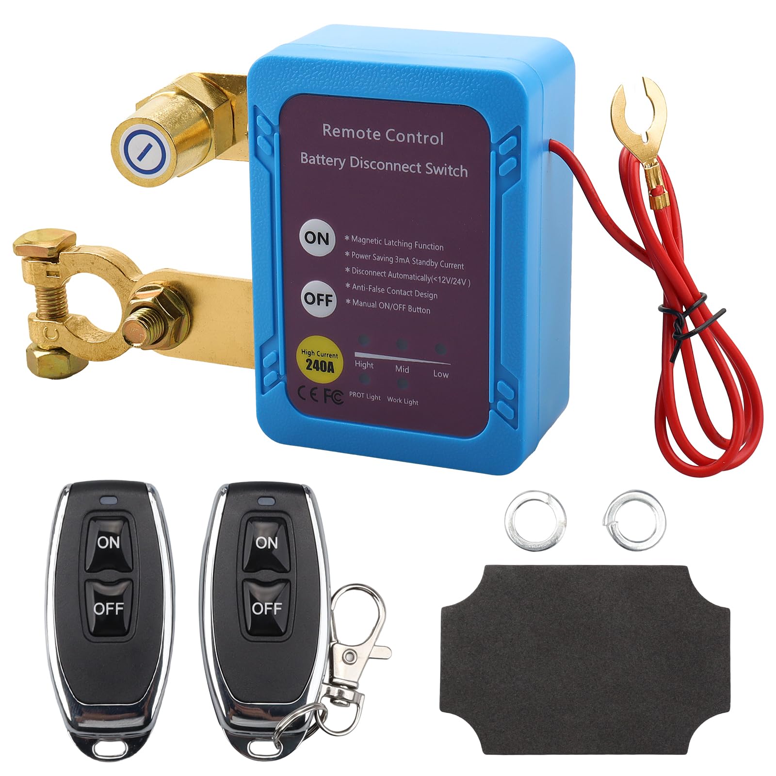 Stacca Batteria 12V per Auto con 2 Telecomando, 12V 240A Sezionatore Auto Remoto Senza Fili, Interruttore di Spegnimento Automatico per Auto, RV, ATV, Camion, Barca