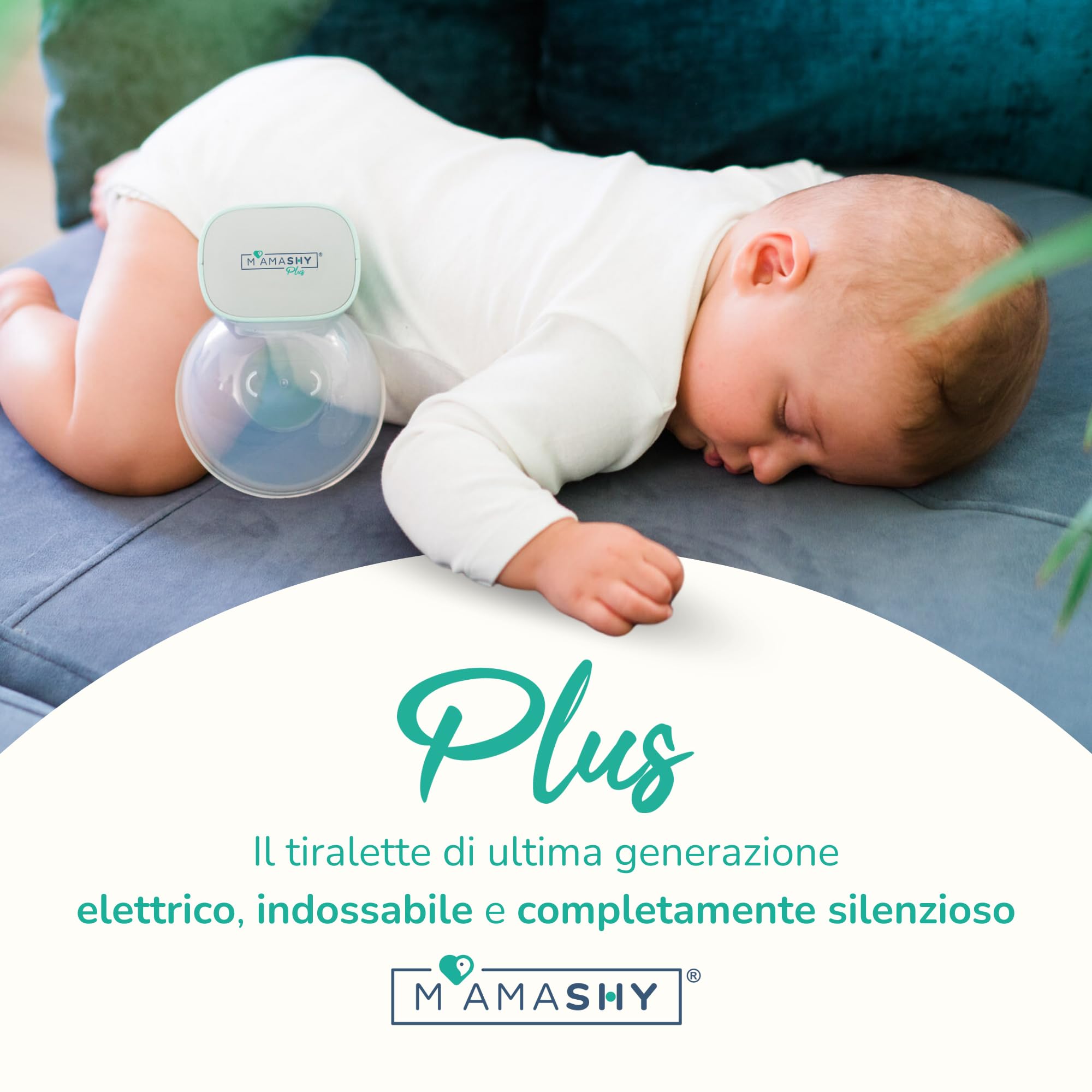 MAMASHY PLUS Tiralatte Elettrico Indossabile - Adatto a tutte le Taglie Unico con 6 Flange incluse, Ergonomico e Silenzioso in Morbido Silicone, Senza BPA, Ricaricabile USB, Neonato Accessori Utili
